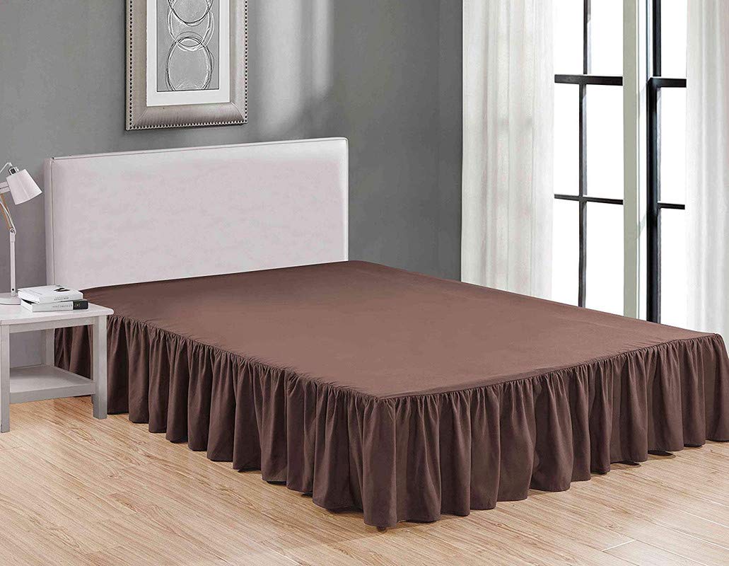Brown Easy Fit 600 TC Egyptian Cotton Frill Bedsheet Skirt Dust Ruffle with 15 Inch Tailored Drop-image-30