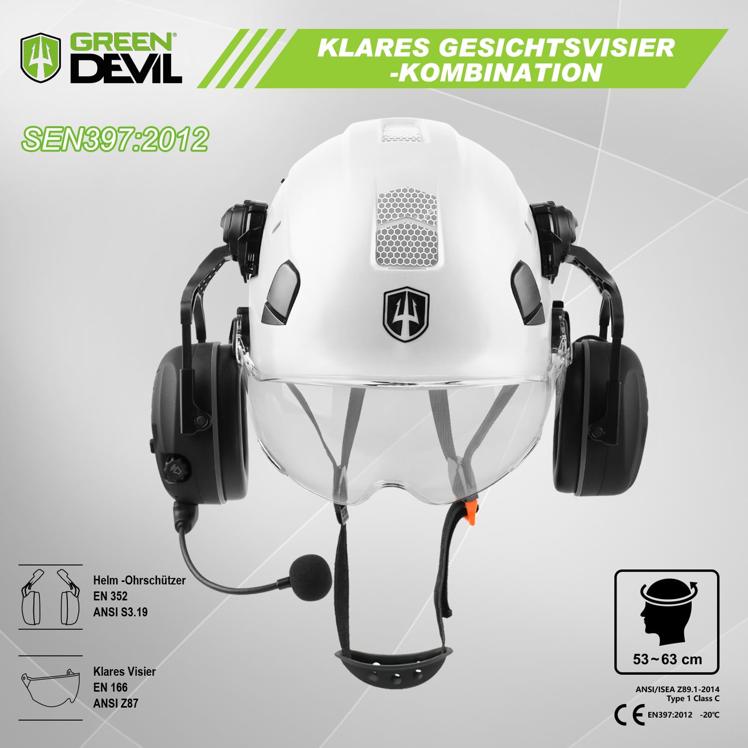 HEARMOR Werken op hoogte industriële helm voor volwassenen bouwhelm met LED-koplamp inclusief ABS-veiligheid geslaagd EN12492-certificering, EN397 schokabsorptie en penetratieweerstandstest
