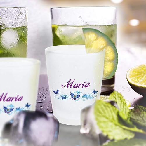 Miniatura 4 de Taza de cristal de cerámica azul de mariposa femenina con texto personalizado