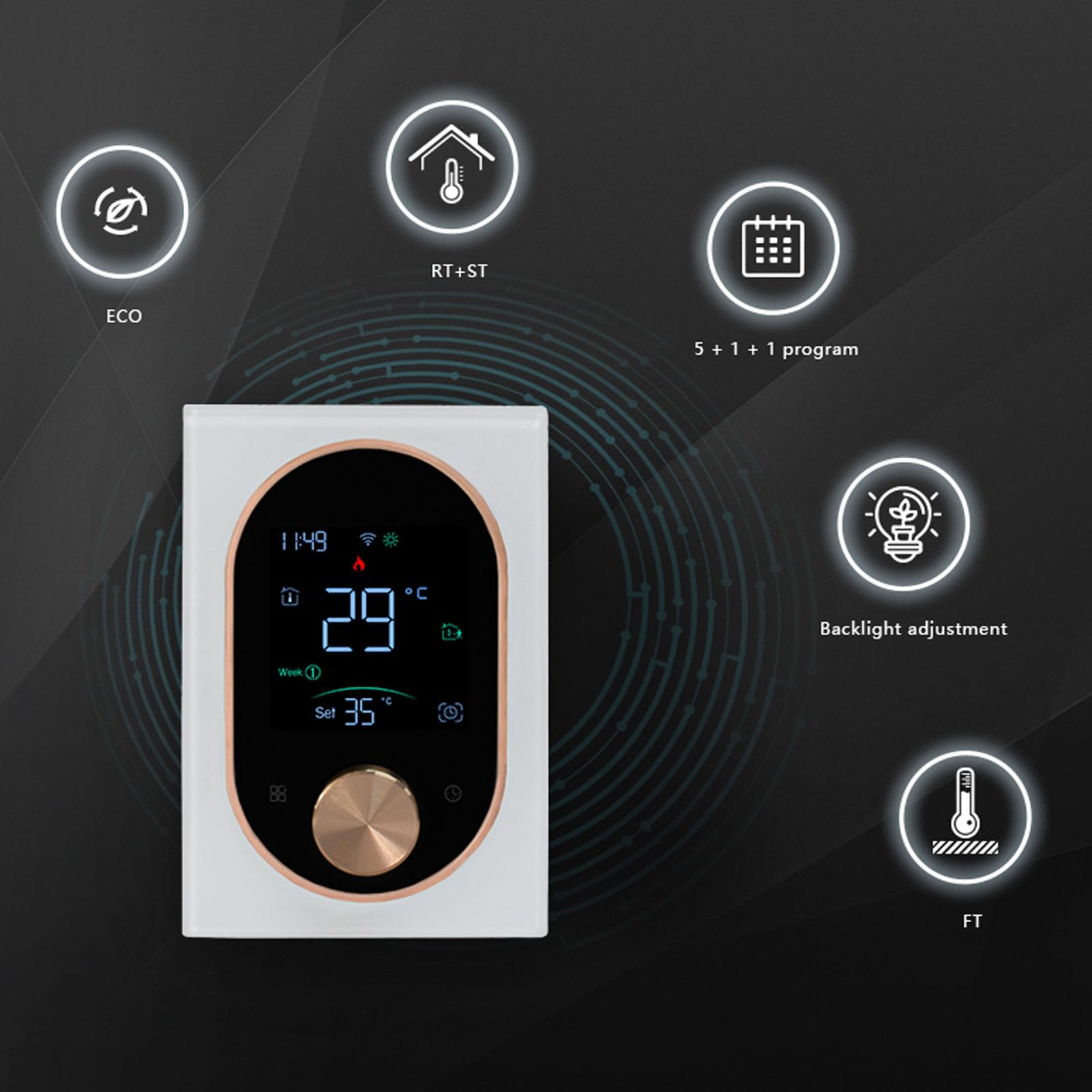 LiebeWH WiFi Inteligentny Termostat Pokojowy Wyświetlacz LED Tygodniowy Programowalny Elektryczny Sterownik Ogrzewania do Kontroli Domowej Aplikacji Mobilnej, Komputera PC, Materiału ABS (WHITE)