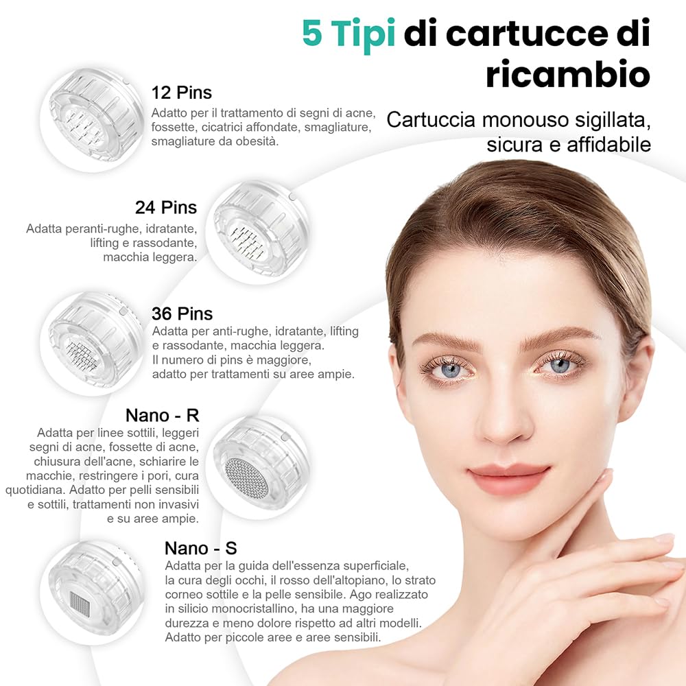 Dr. Pen Hydra. Pen H3 Microneedling Pen, Applicatore Automatico di Siero Professionale Microaghi Wireless con Cartucce da 5 Pezzi (12/24/36/Nano-HR/Nano-HS), per la Crescita di Viso/Corpo/Capelli