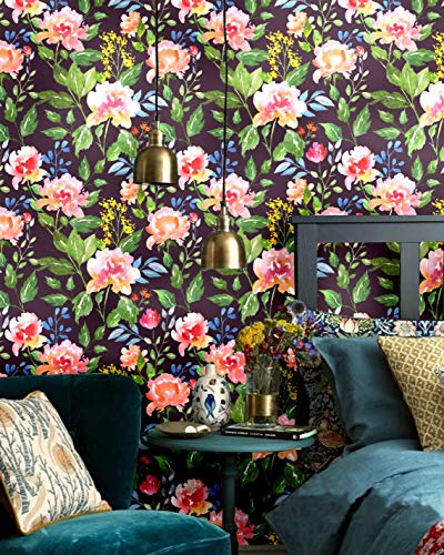 Blooming Wall Dpy06 Peel&Stick Handpainting Watercolor Pink Roses With Green Leaves Floral Self-Adhesive Prepasted Wallpaper Wall Mural Wall Decor #TOP2