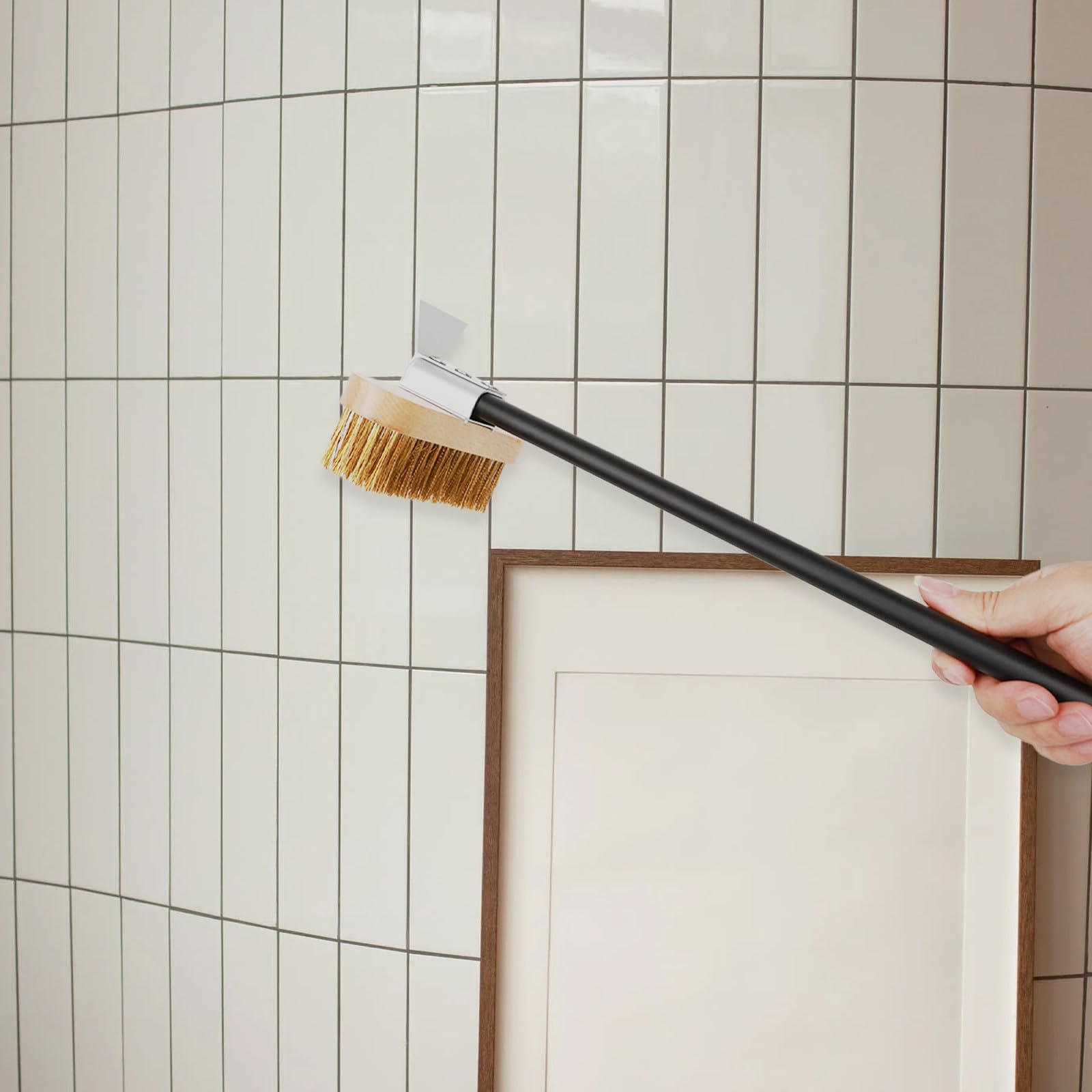 Spazzola per Pulizia Forno, Spazzola per Fornelli da Cucina, 40cm, Rame, Lega e Legno, Nera, Design Antiscivolo, per Pulizia di Pavimenti e Superfici del Bagno