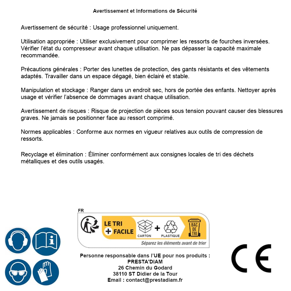 Compresor de muelles para horquillas invertidas, 58,2 x 15,3 x 14,5 cm, acero resistente, seguridad y precisión, D-Work