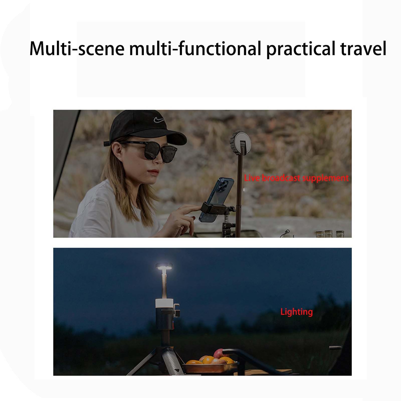 Luces telescópicas de camping, 6000 mAh, recargable, para aventuras al aire libre, batería de emergencia de hasta 40 horas con puerto de carga, luz de trabajo y modos RGB, control de botón de cinco