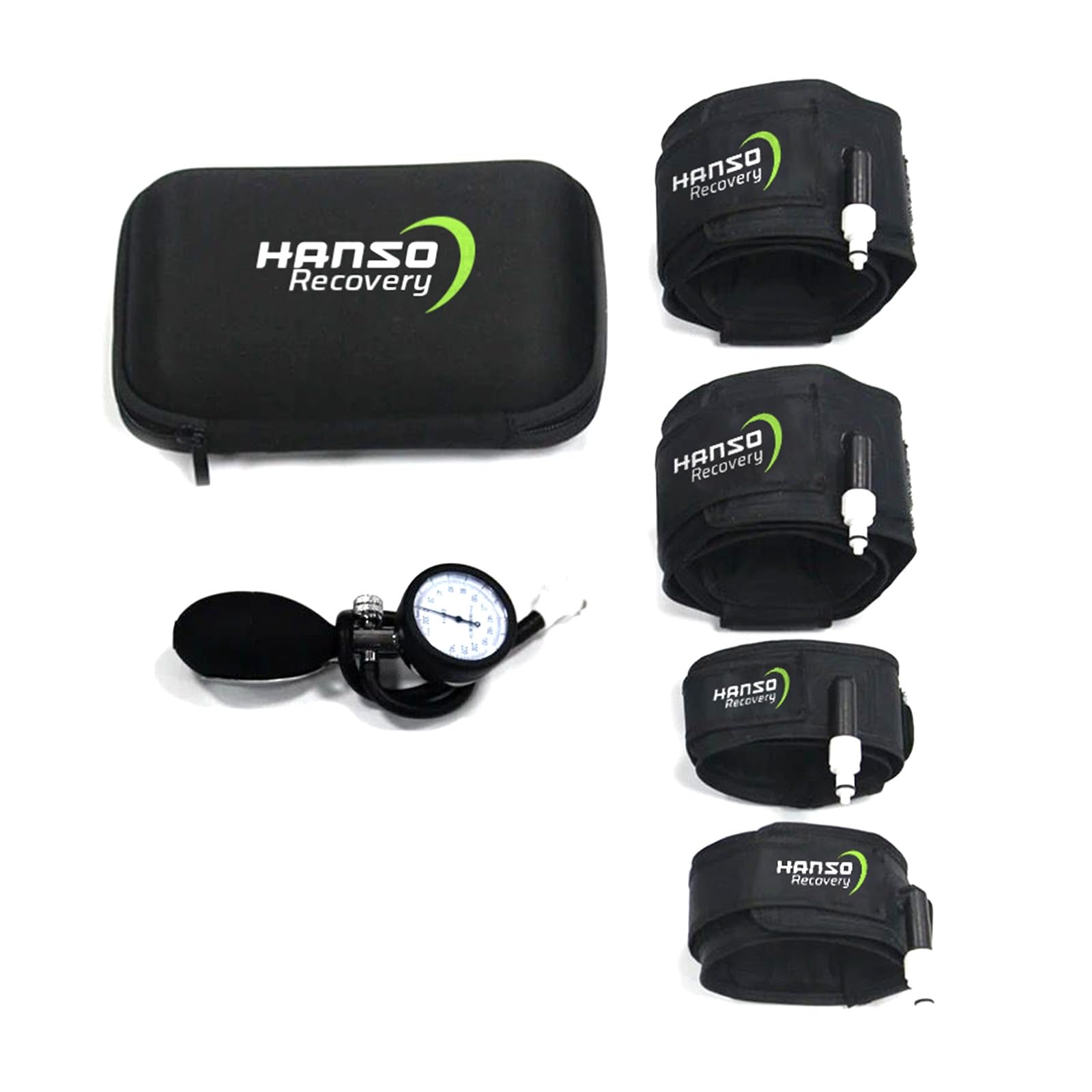 Hanso Blood Flow Restriction Training KIT-BFRT||Adjustable Velcro Straps||Pair of Arm and Leg Cuffs||with mmHg Monitor and Pump||-image-44