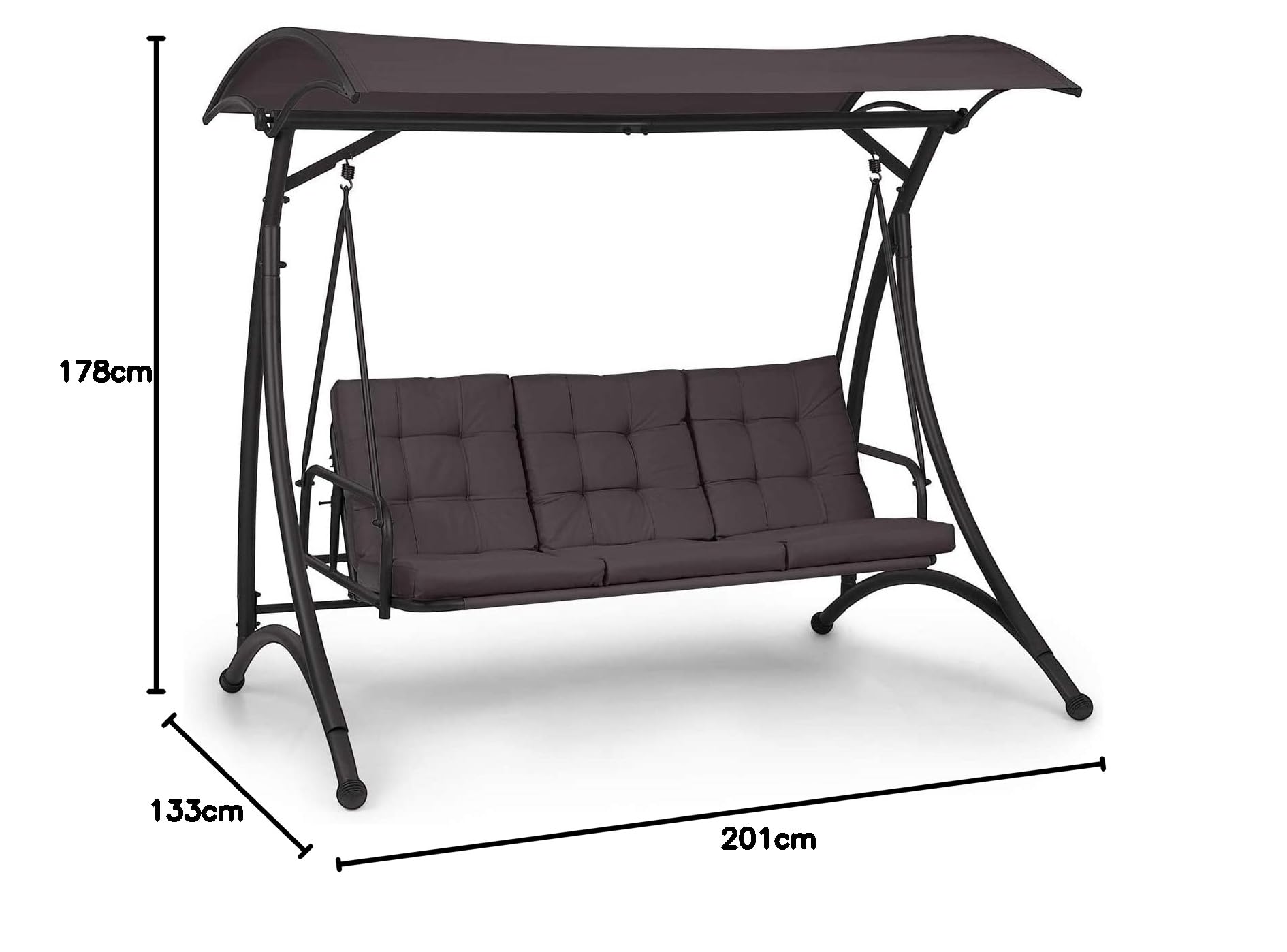 blumfeldt Marbella - Columpio balancín Hollywood, 3 plazas, Estructura Acero Revestido en Polvo, Cojines 8 cm Grosor, Fundas poliéster, Toldo arqueado, Protección UV, Respaldo reclinable, Gris