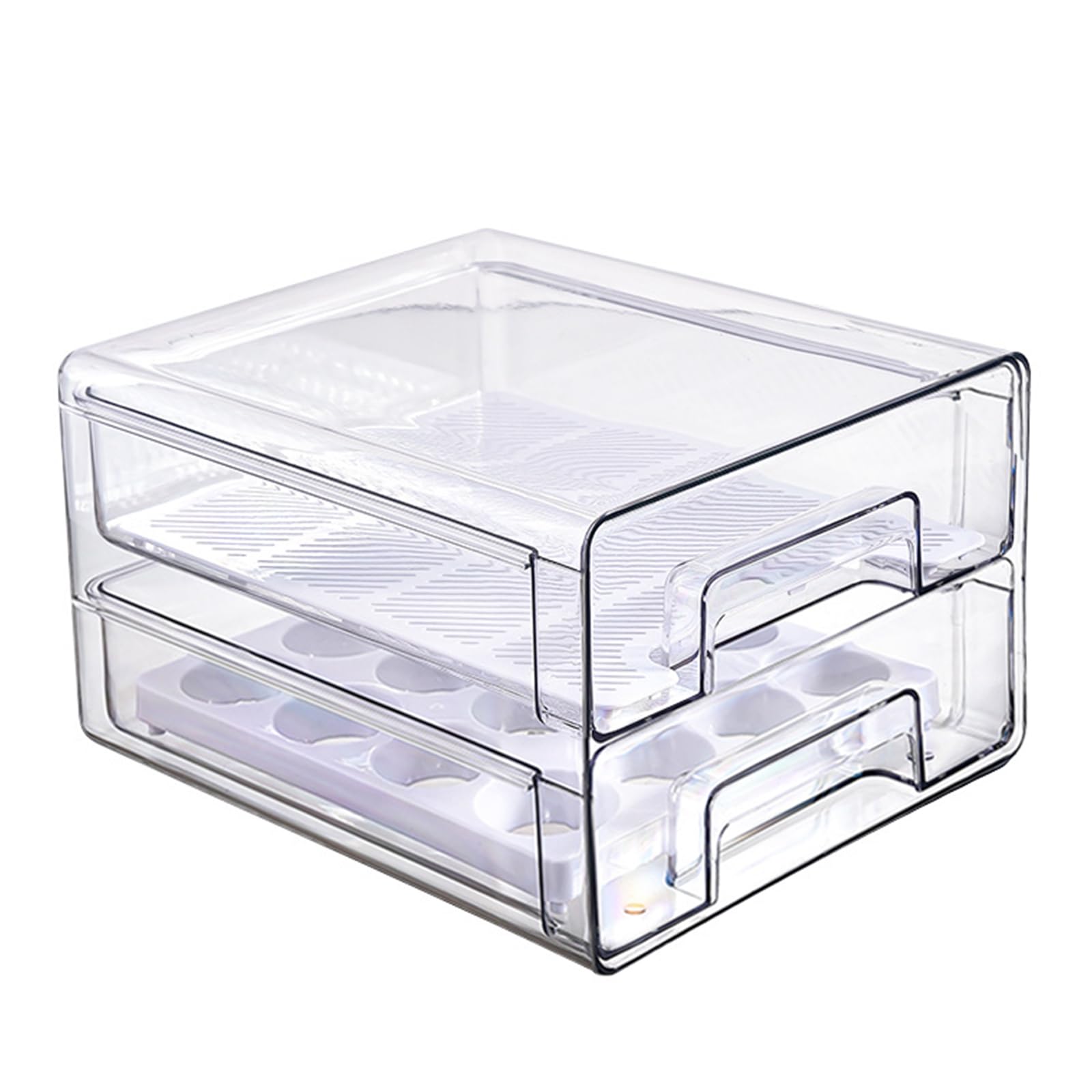 Organizer Frigorifero con Cassetta, Doppio Organizzatore da Cucina Trasparente Impilamento e Riutilizzabile, Contenitori per Frigorifero Salvaspazio per Cucina Familiare, Frutta,Verdura,Carne,Snack