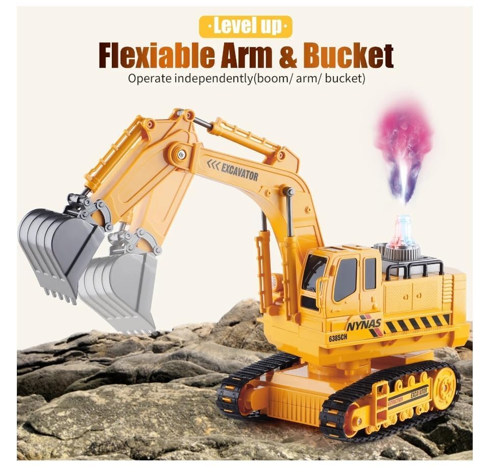 Toyshine 2.4GHZ Remote Control Rechargeable Engineering Digger Truck Construction Excavator Toy with Booster Spray Function and 360° Rotation Feature Interactive Play for Kids 3+ Boys Girls - Image 6 thumbnail