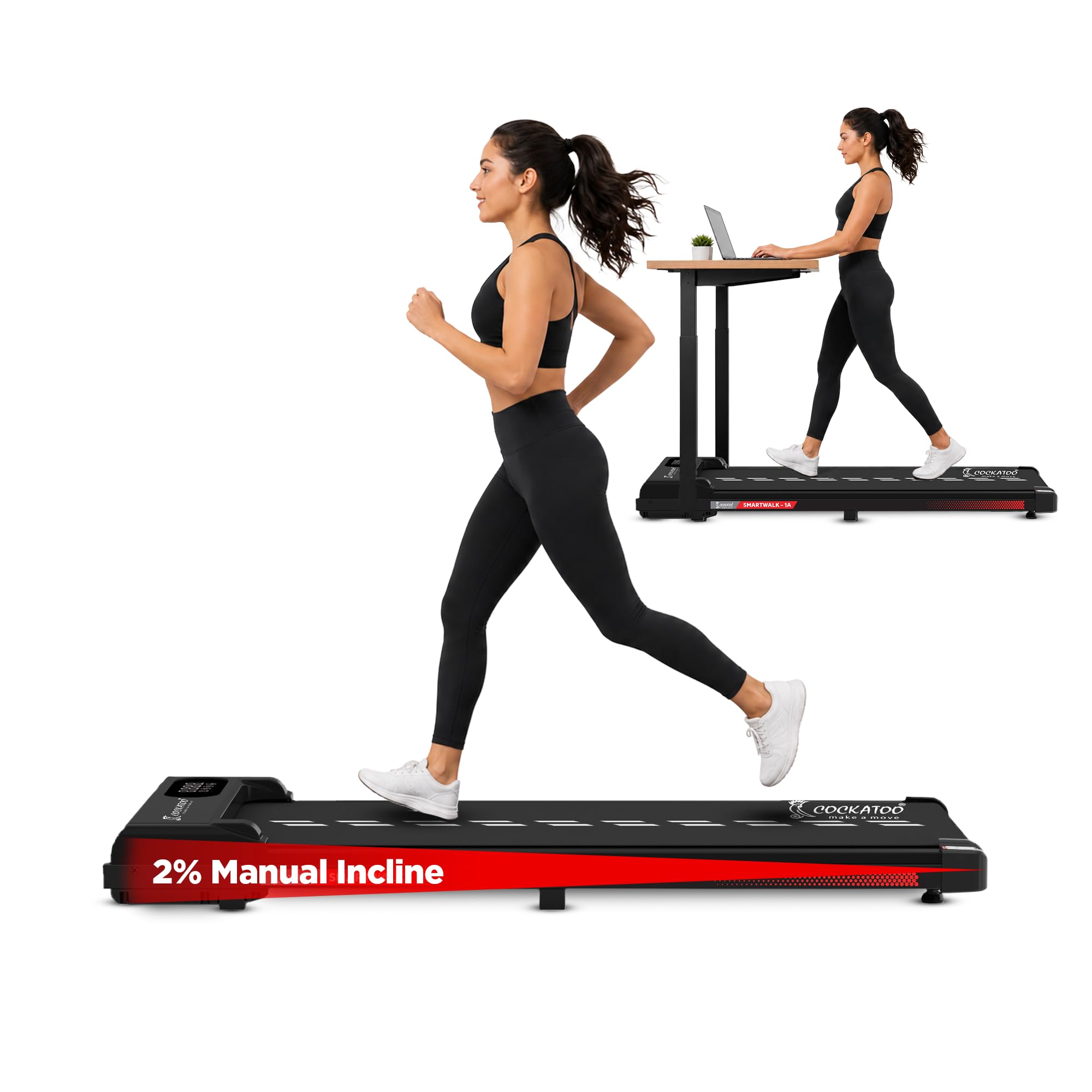 Cockatoo SmartWalk 1A Slimmest Walking Pad for Home, with Speed 1-6Km/Hr, 3HP Peak, 2-Level Incline Underdesk Treadmill (Max Weight:100 kg)-picture-19