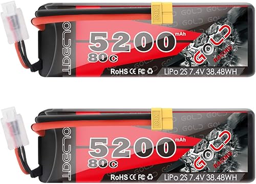 GOLDBAT - Batería de 5200 mAh 80C 7.2S RC LiPo, batería rígida con enchufe Deans para vehículos de RC Evader BX RC camión RC Truggy Racing (paquete