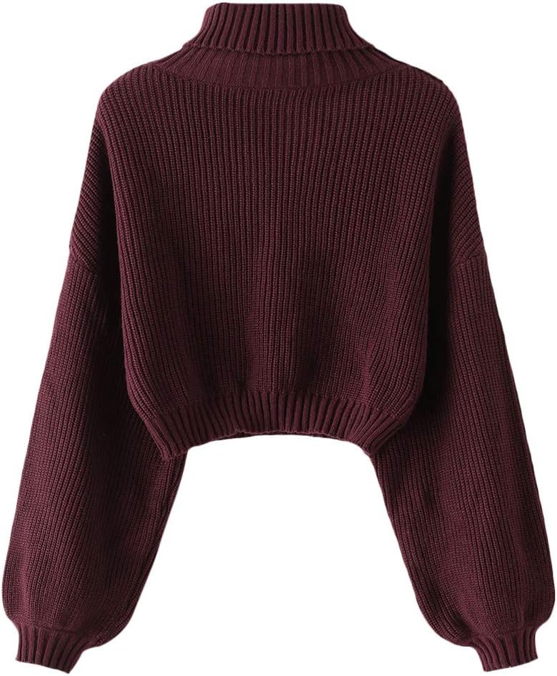 ZAFUL Women's Pullover Sweater Drop Shoulder Plain Knitted Cropped Sweater Pullover Solid Long Sleeve Cropped Tops - Image 3
