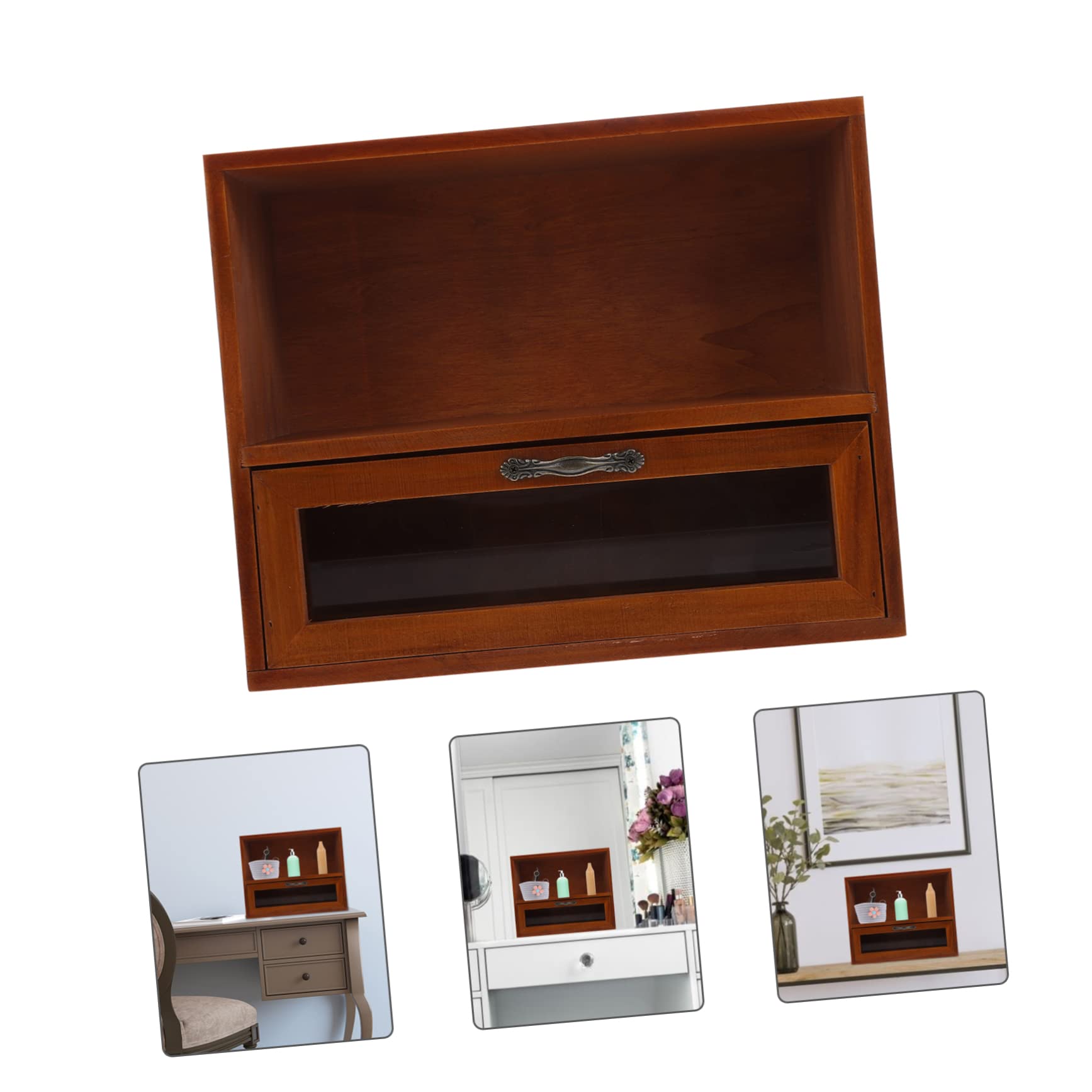 Organizzatore da Scrivania in Legno Marrone Cassetti Acrilici Resistenti, Contenitore Piccolo per Oggetti, per Home Storage e L'organizzazione di Cancelleria