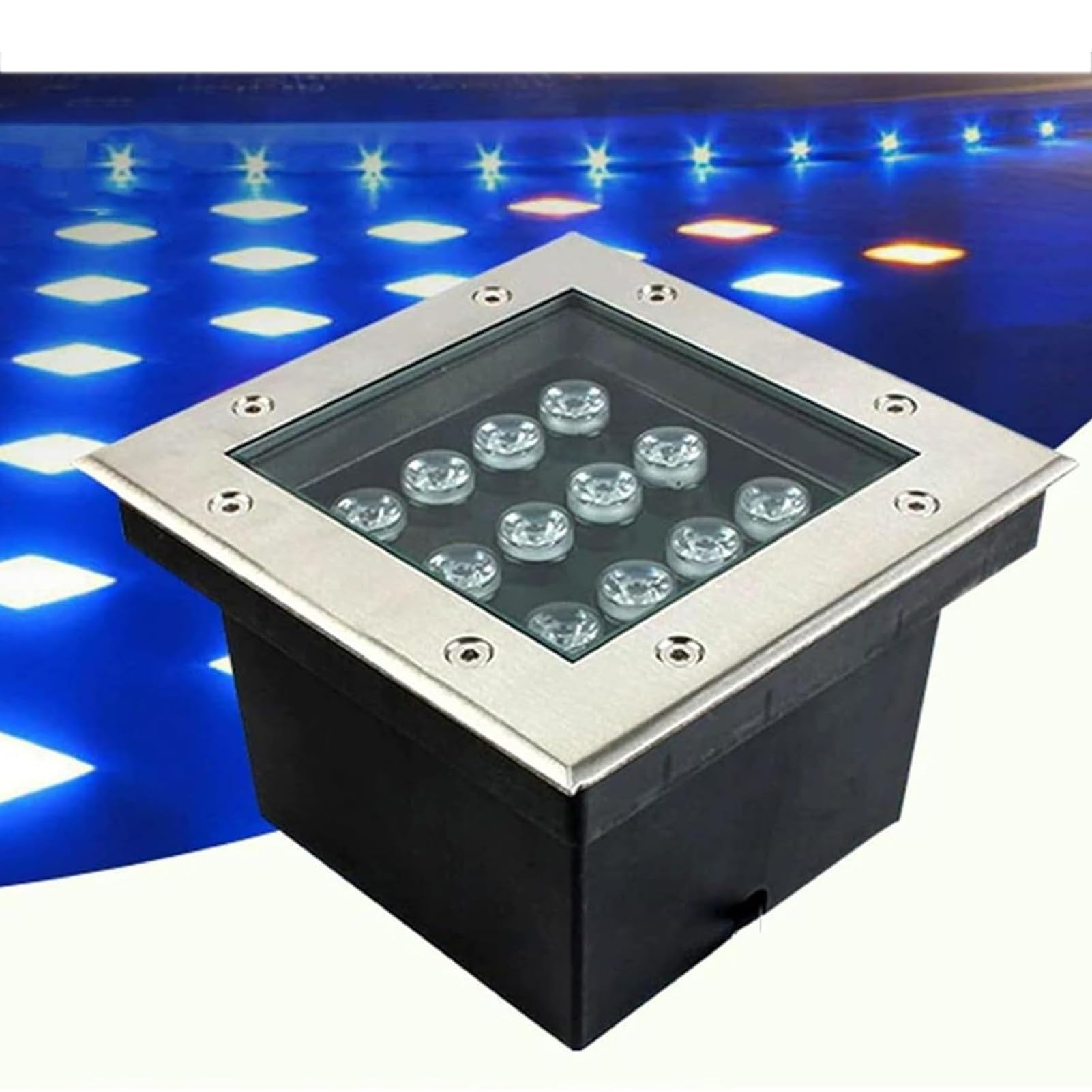 QICBYING Landscape Lamp - Square Underground Light, IP66 Waterproof AC85-265V Outdoor Recessed Spot Light, Buried Garden Lamp, For Garden Driveway Step Pathway Deck Lighting(Blue Light,3W)