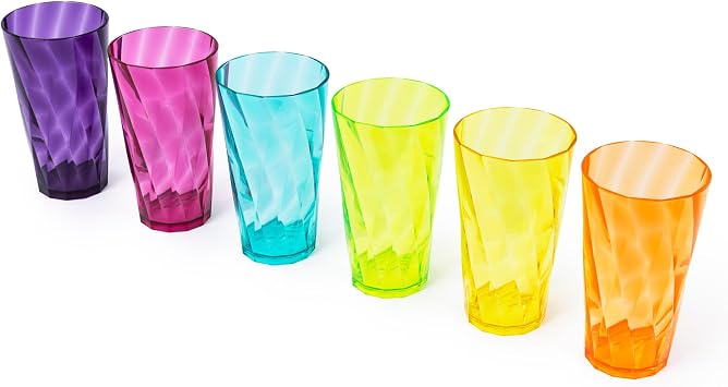 LIVIVO Set of 6 Plastic Tumblers - 600ml Acrylic Plastic Glasses Reusable, Stackable Design, BPA Free Plastic Tumblers for Adults and Kids, Reusable Plastic Cups for Outdoor, Picnic, Camping Rainbow