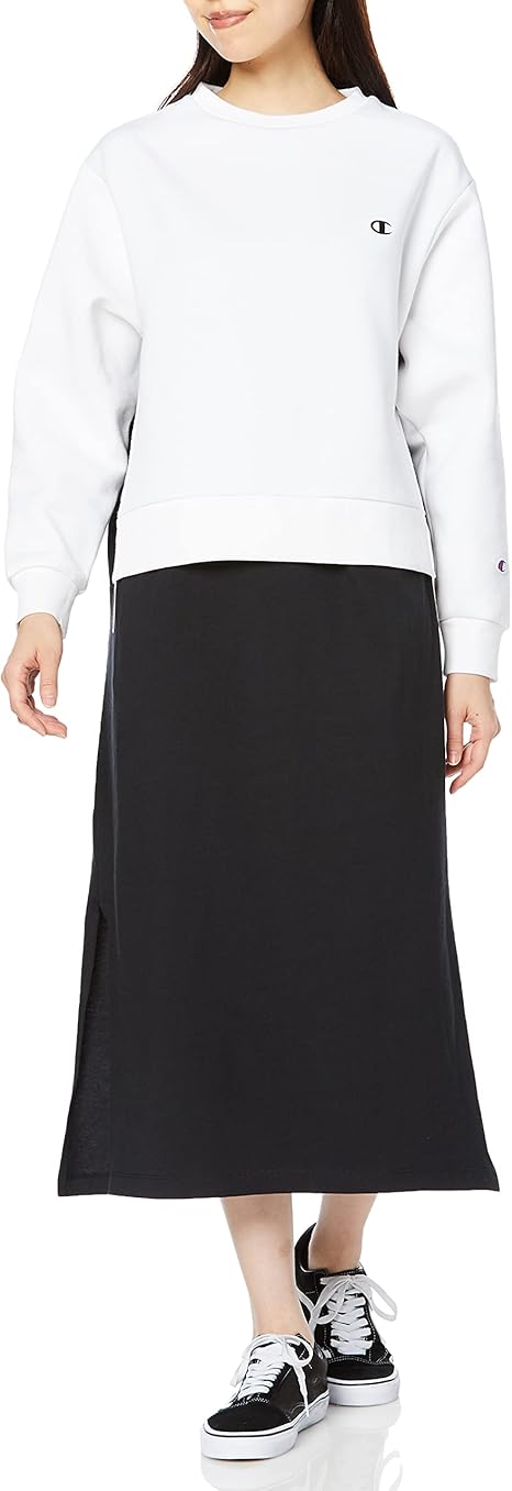 Amazon Co Jp チャンピオン スウェットワンピース 長袖 レイヤード風 リラックスフィット ワンピースドレス ワンポイントロゴ Women S Cw U016 レディース 服 ファッション小物