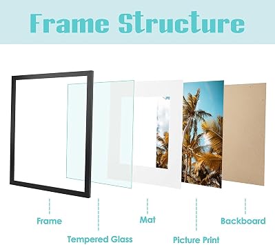 Frametory 11x14 Black Picture Frame with Real Glass Mat for 8x10