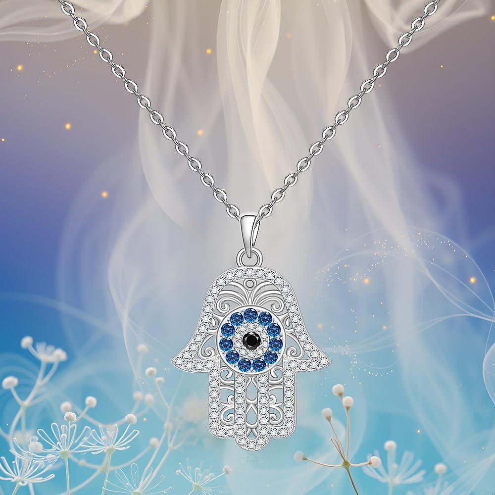 Hamsa Necklace for Women Sterling Silver Evil Eye Necklace Hamsa Hand of Fatima Pendant Greek Jewelry Turkish Amulet Protection - Image 6