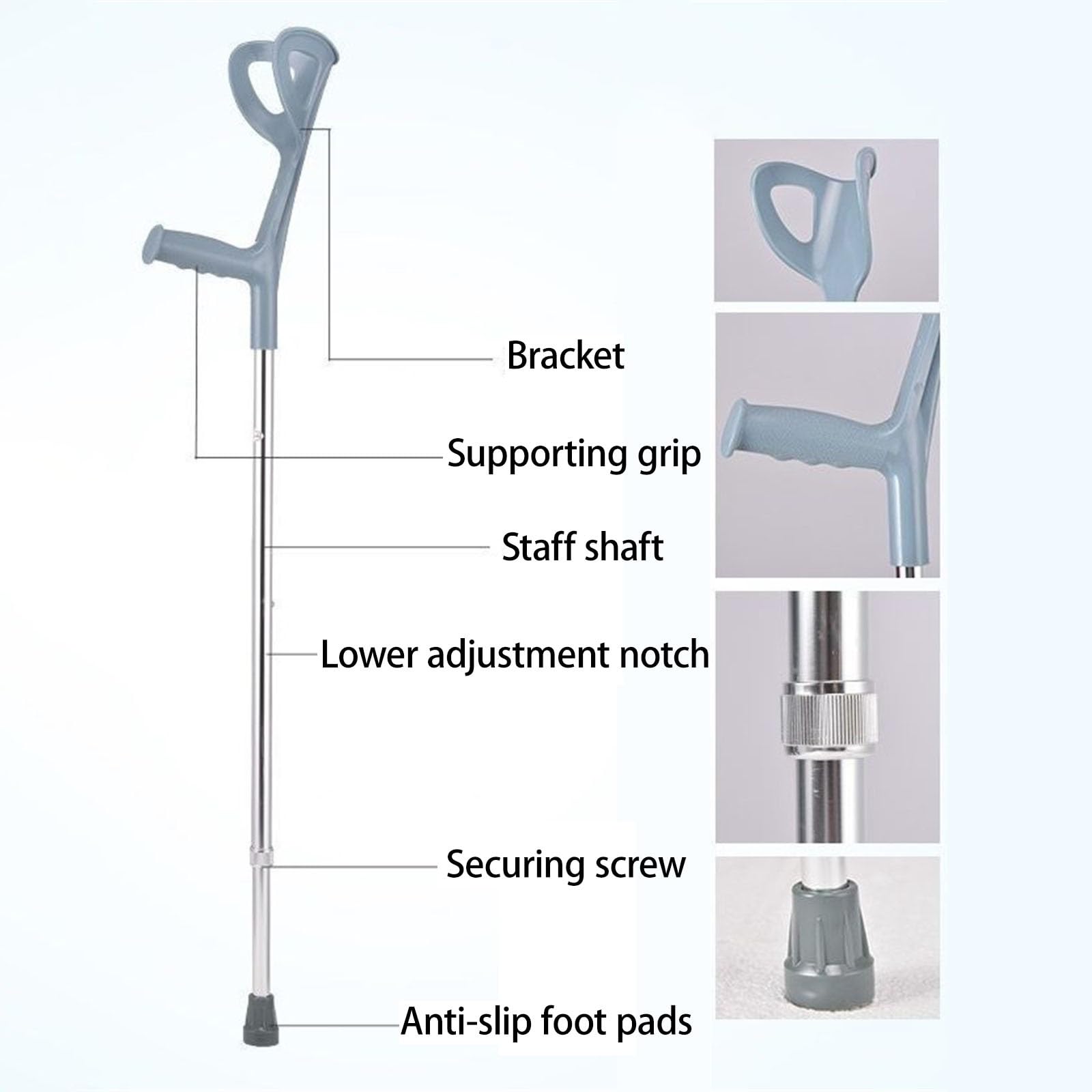 Muletas De Antebrazo, Ergonómicas Empuñadura Ortopédica Ajustables Muletas Ortopédicas Para Adultos Ligeras Soporte De Aluminio Para Uso En Exteriores