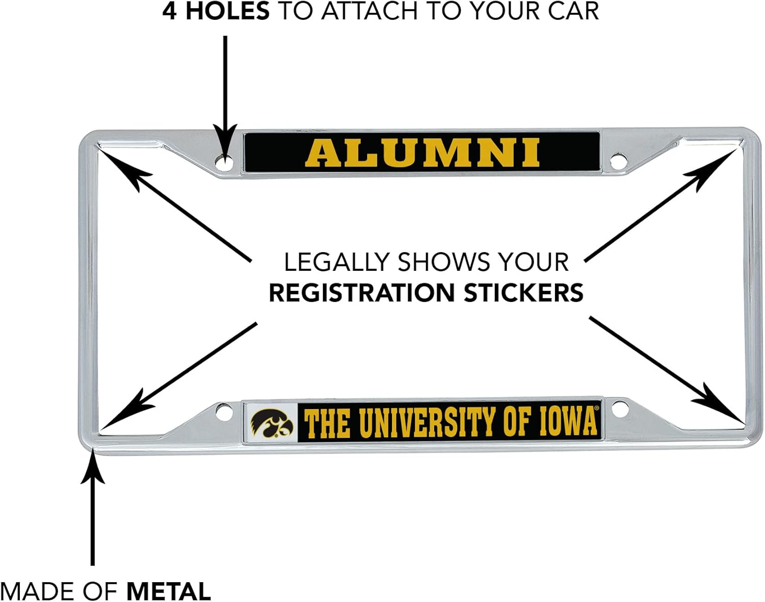 Desert Cactus University of Iowa Car Accessories Hawkeyes Metal License Plate Frame and Tag Holder for Front or Rear of Car (Alumni Black Background 2-Pack)