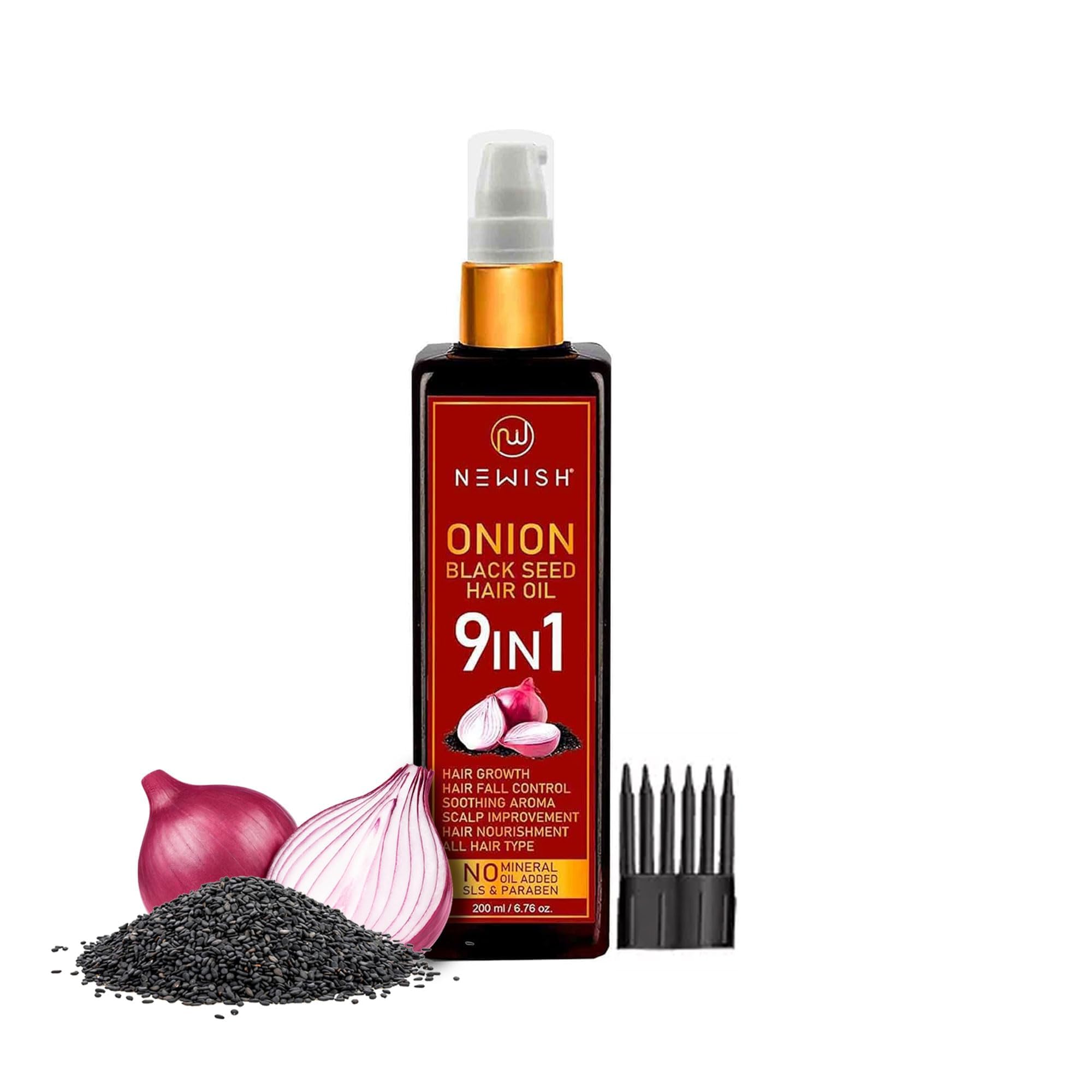 Newish Onion Black Seed Hair Oil for Hair Growth & Hair Fall Control | 100% Natural Cold Pressed Oil with Red Onion & Kalonji for Strong, Thick, Shiny Hair – 200ml-picture-53