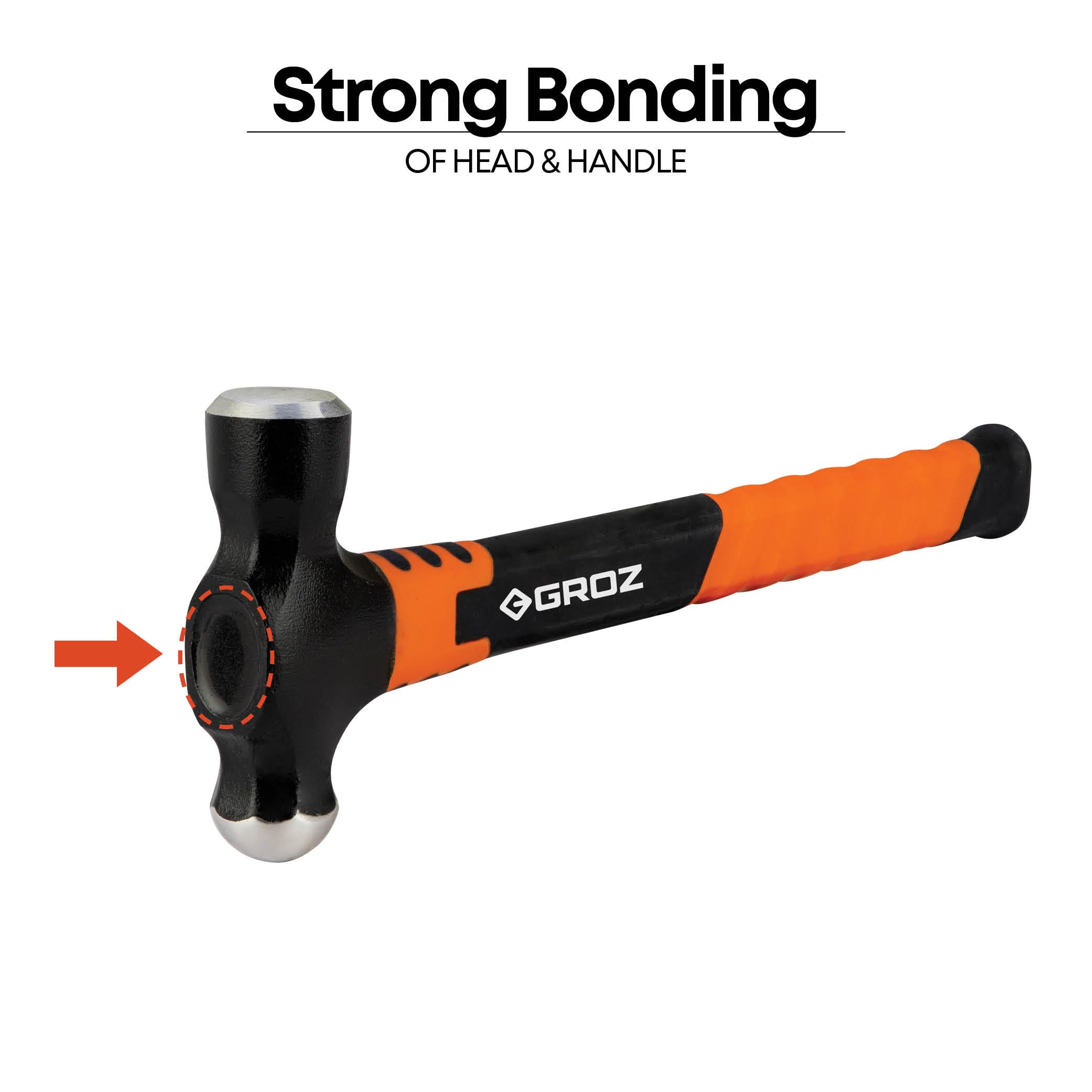 Groz Ball Pein Hammer, 226 gms 12" Fibreglass Handle with Overstrike Protection | 25% Wider Neck | Ball Pein Hammer for Bending, Shaping, Nailing | BPFG/8/12 (226 gms | 12" Handle) 4