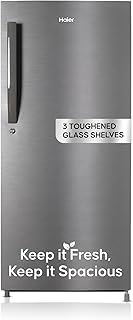 Haier 190L 5 Star Direct Cool Single Door Refrigerator | 3 Toughened Glass Shelves | Fast Ice Making in Just 60 minutes | Large Veg Box| Easy Clean Back (HED-205DS-P, Dazzle Steel)