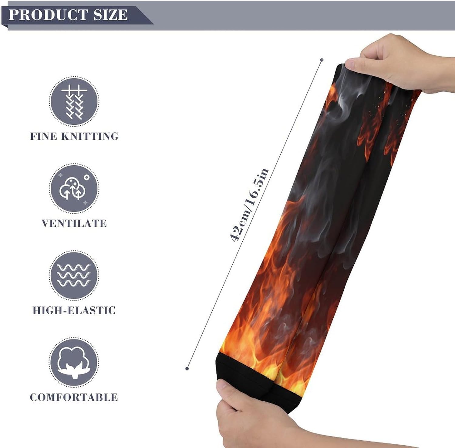 Fire Flame Smoke Mid-Calf Socks Women Warm Knee High Socks Cozy Hiking Skiing Soft Boot Mid Calf Stocking Unisex