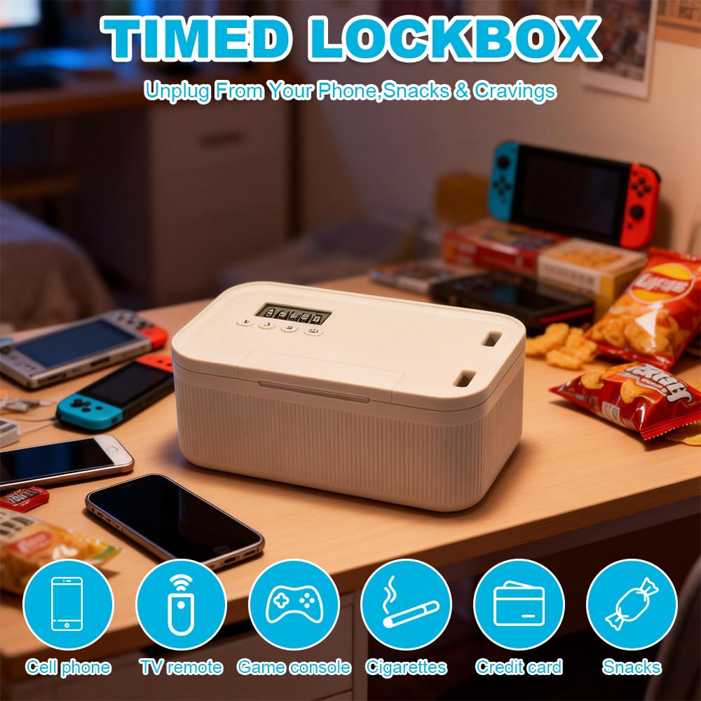 Zeitschloss Box, Handy Gefängnis mit Timer, Safe Timed Lock Box mit 2 Arbeitsmodus, Handy Safe mit Zeitschloss, Robust Handytresor für Handys, Spielkonsolen, Snacks
