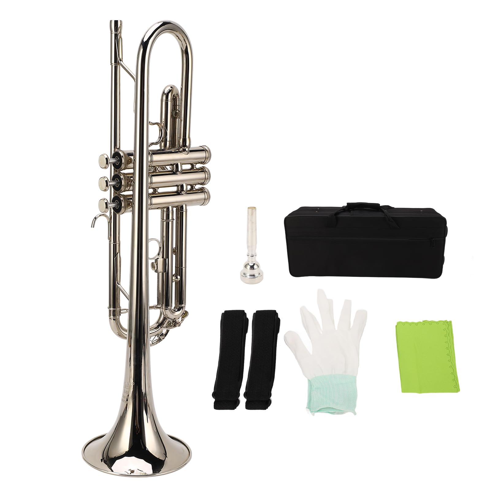 Trompette en Sib à tonalité Vive, Instrument de Musique Standard avec Embout plaqué Argent pour Klaxon Fort et Mélodie Chantée, livré avec des Accessoires pour Jouer