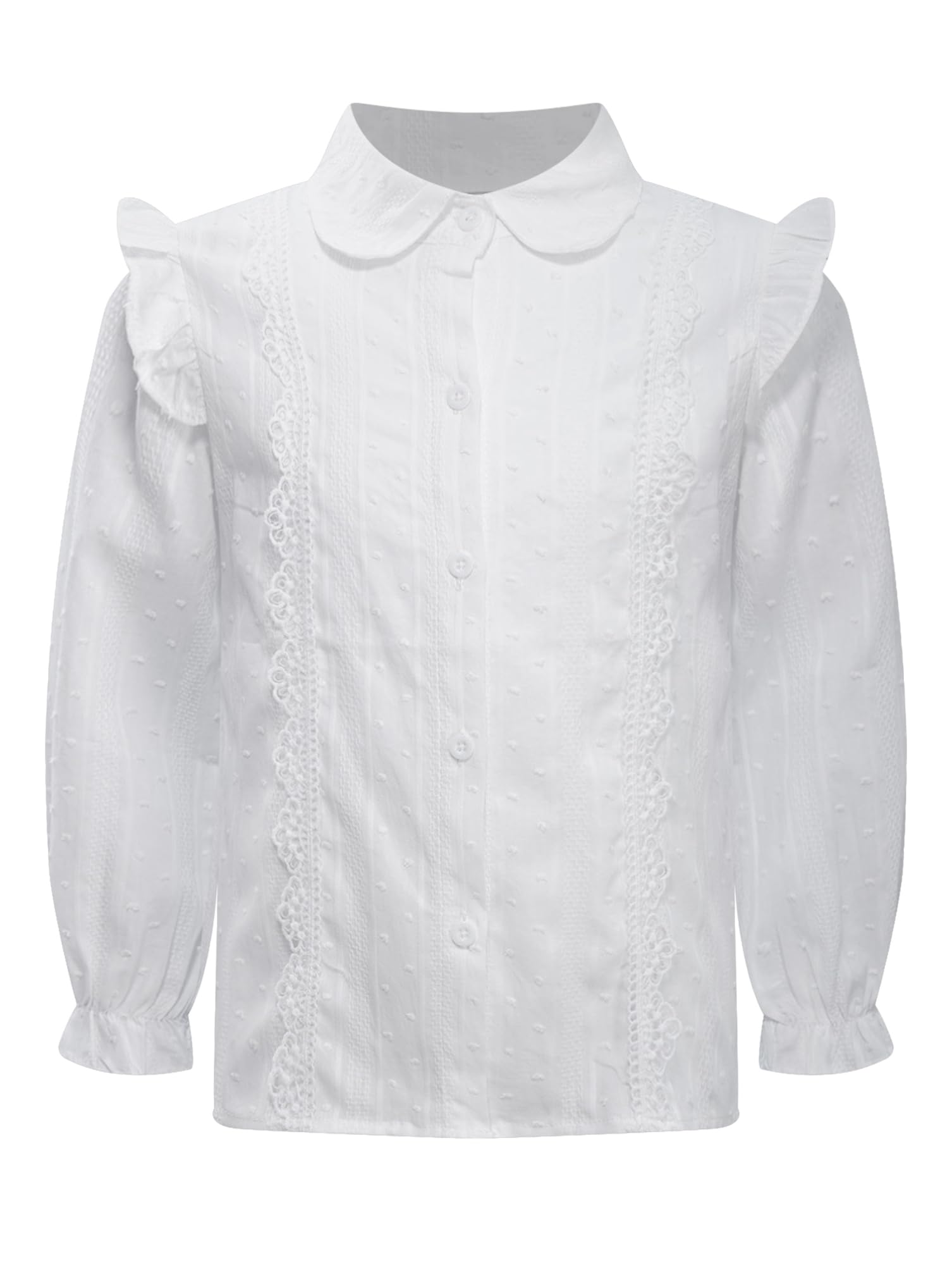 dPois Blusa Blanca para Niñas Camisa Básica Cuello Volante Blusa con Botones Elegante Camisa de Manga Larga gótica Victoriano Uniformes Escolares