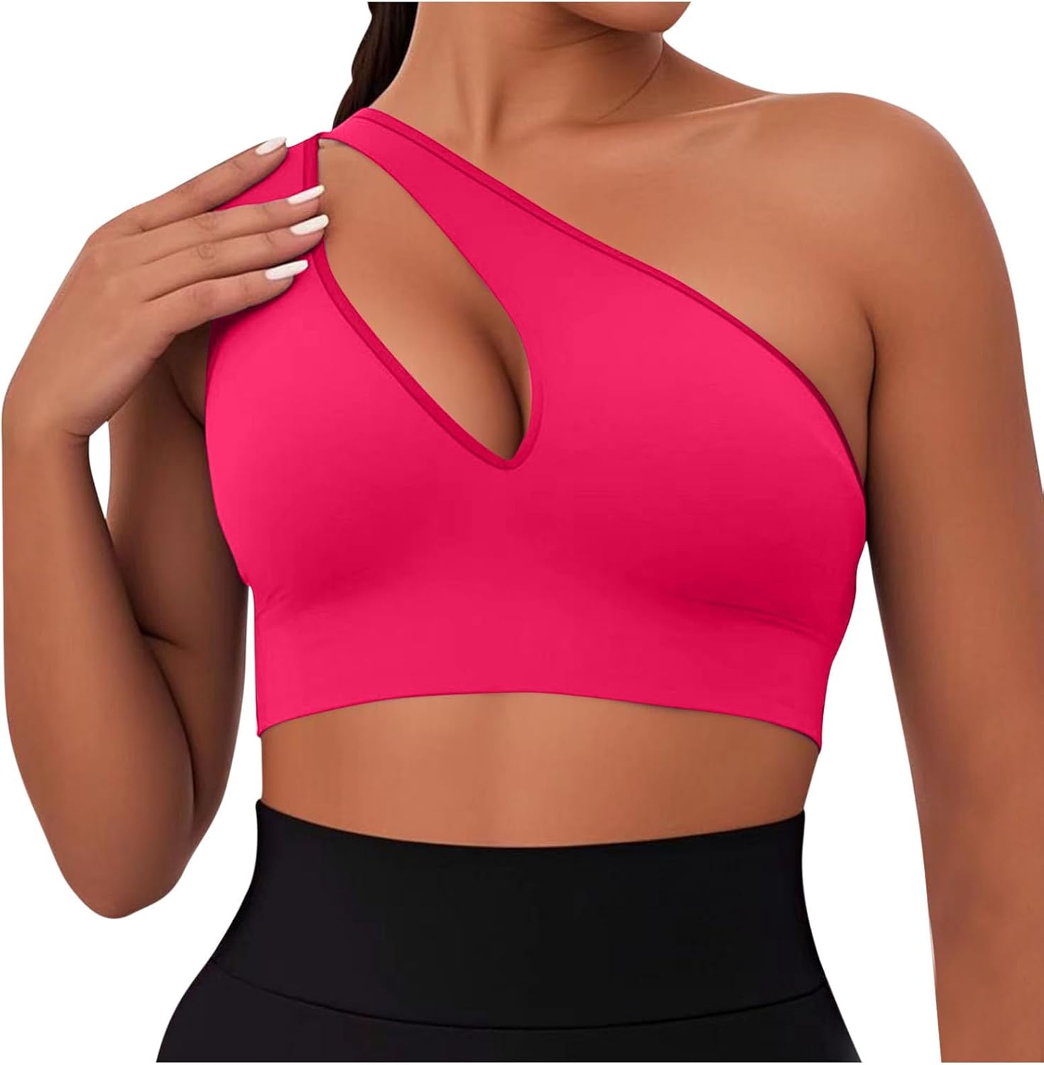 Women’s One Shoulder Sports Bras Workout Left Strap Yoga Bras Cute Medium Support Crop Tops