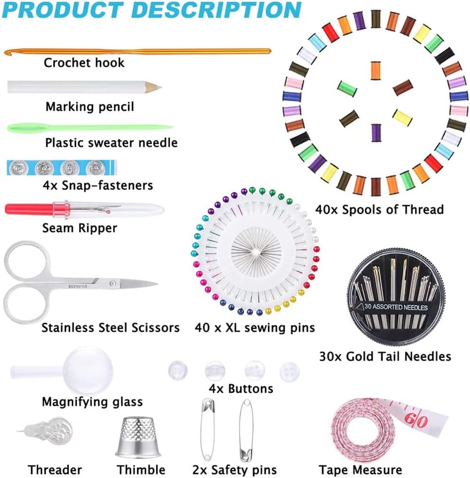 128pcs Sewing Kits DIY Multi-Function Box Set Thread Stitches Knitting Needles Tools Embroidery Accessories