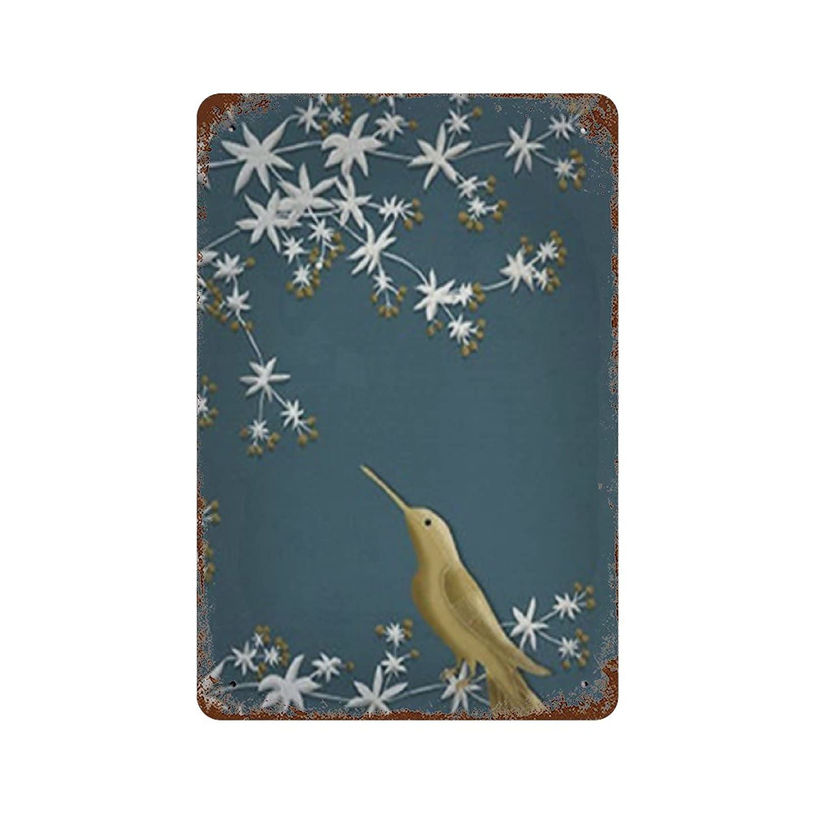 peiyeety Golden Hummingbird Anique Metal Tin Sign Metal Tin Sign Wall Decor for Home Cafes Pubs Club Man Cave Sign Gift Plaque Metal Tin Sign for Men Women 8x5.5 Inch