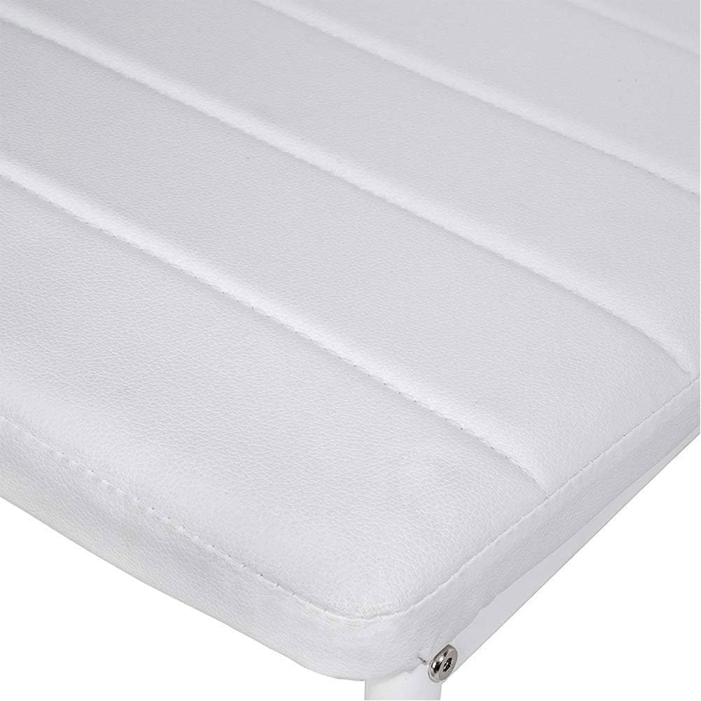 BAKAJI Juego de 4 sillas de Comedor para salón o Cocina, diseño Moderno, Estructura de Metal y Asiento Acolchado de Piel sintética. Dimensiones: 98 x 41 x 45 cm (Blanco)