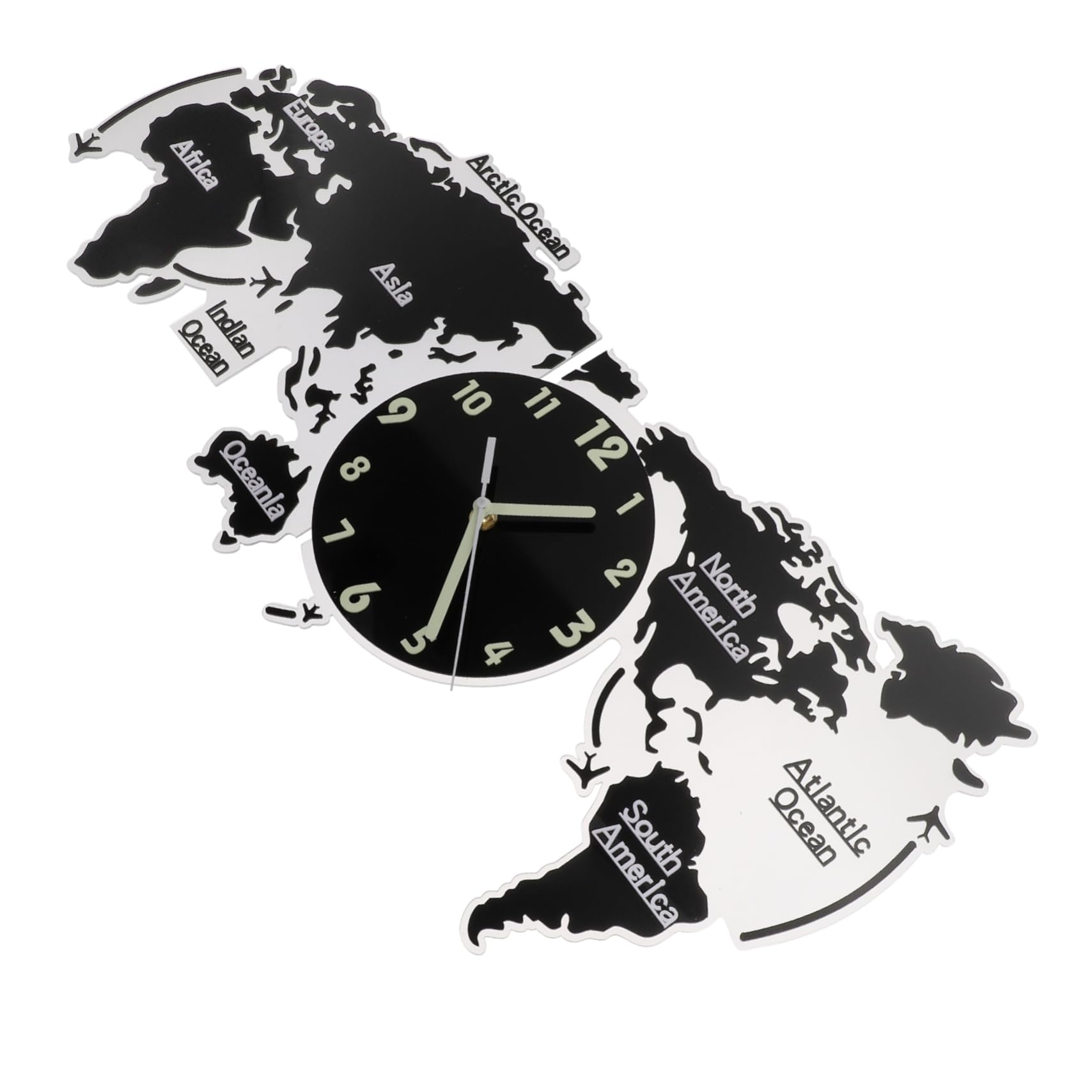Horloge murale en acrylique noire silencieuse carte du monde pour chambre adulte