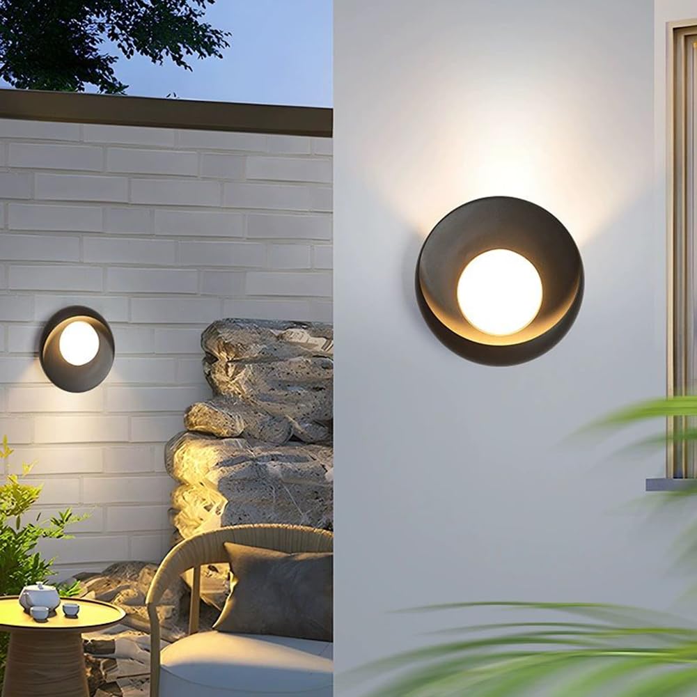 LED-owa kinkiet zewnętrzny, nowoczesna czarna kinkietowa lampa ścienna, okrągła, do wnętrz i na zewnątrz, dekoracyjne oświetlenie ścienne, wodoodporna IP65, lampa zewnętrzna w stylu retro