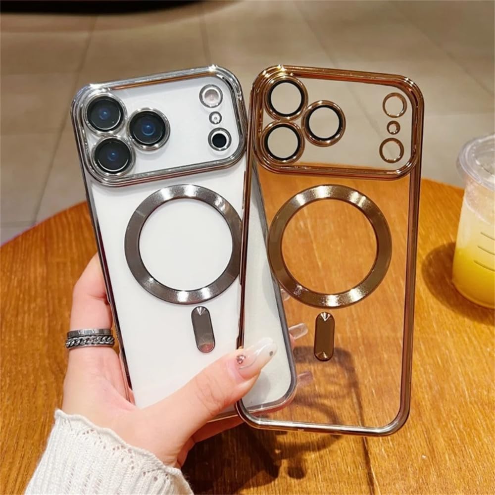 Etui ochronne z magnetycznym ładowaniem bezprzewodowym Plating Clear do iPhone'a 17 Air 16 15 14 Plus 11 12 13 Pro Max, ciemnofioletowe, do iPhone'a 11 Pro