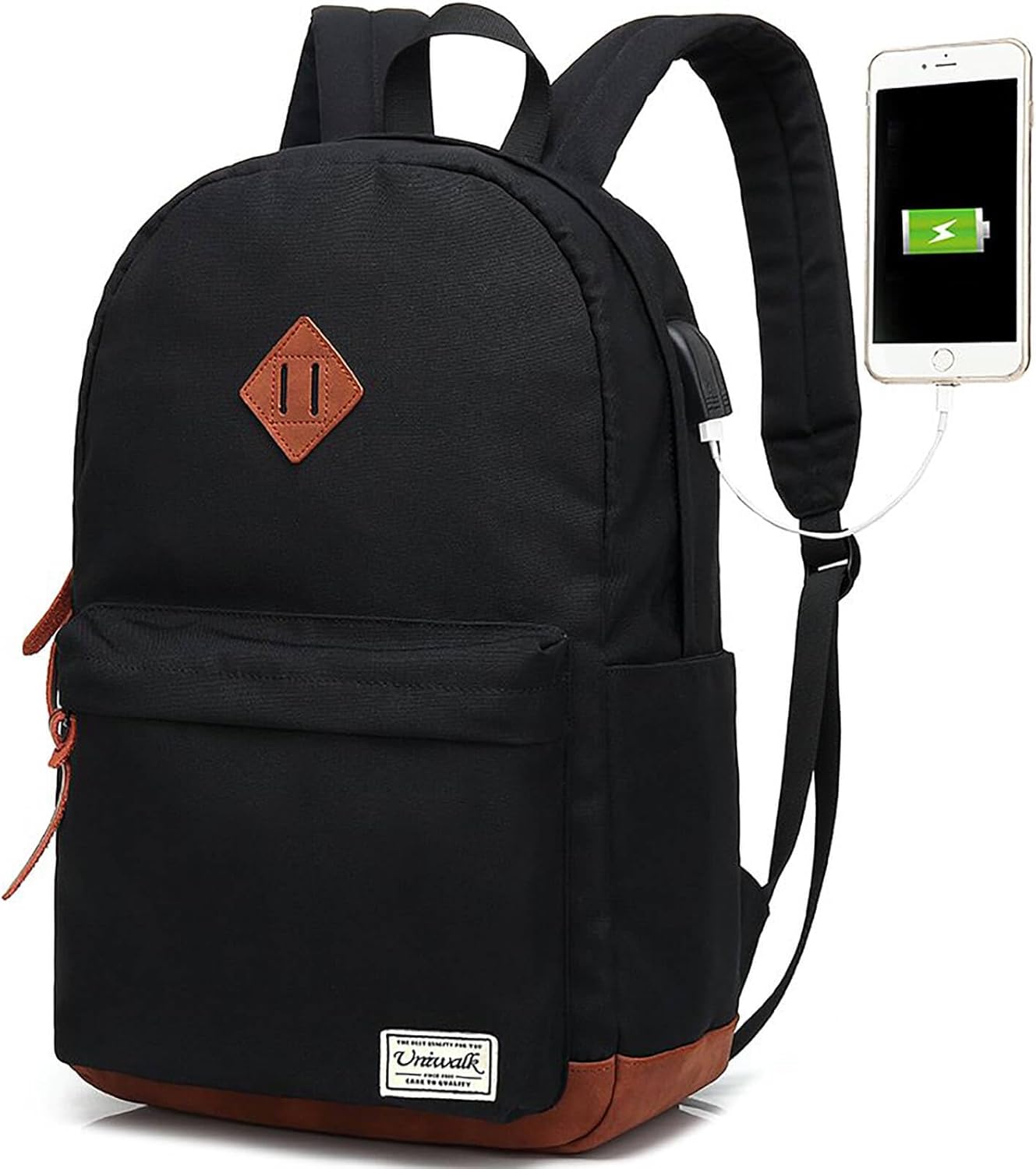 Classic College Backpack, Water-resistent Laptop Backpack with USB Charging Port & Headphone Adapter for Men & Women Travel Bookbags Fits up to 14'' Computer 15'' Macbook - Black