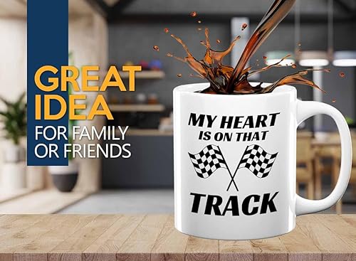 Luxe Gifting Racer Coffee Mug 11oz White - On That Track - Fuel Speed Racer Car Guys Circuit Automotive Racing Boy Gifts For Him Dad Men Boyfriend
