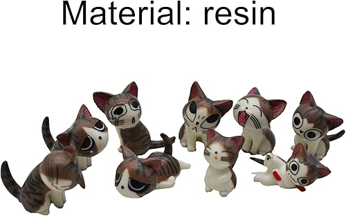Miniatura 2 de 9 piezas de figuras de gato en miniatura, lindas figuras de gato mini Chi de dibujos animados, adornos de jardín de hadas, adornos de resina para