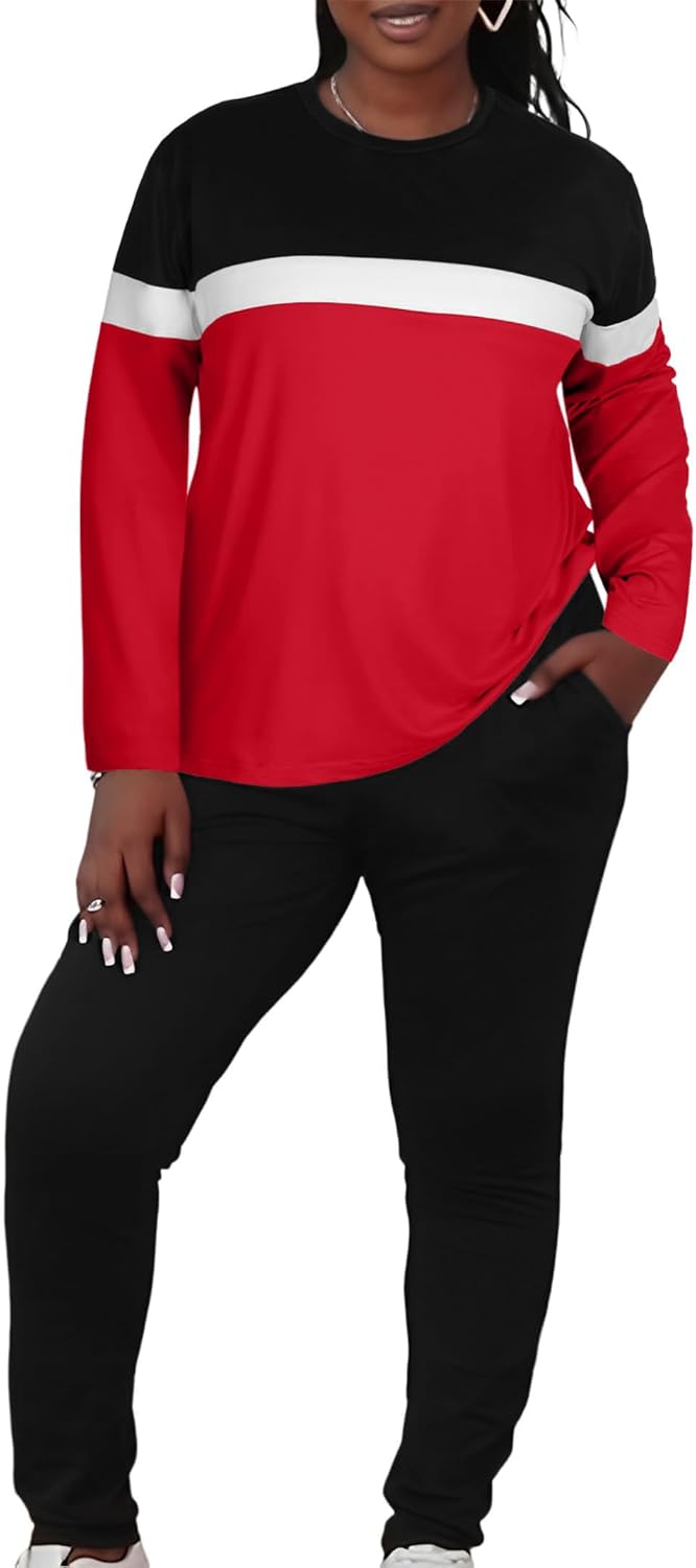 LovelyWholesale Womens Plus Size 2 Piece Sets Long Sleeve Top and Lounge Pants Tracksuit