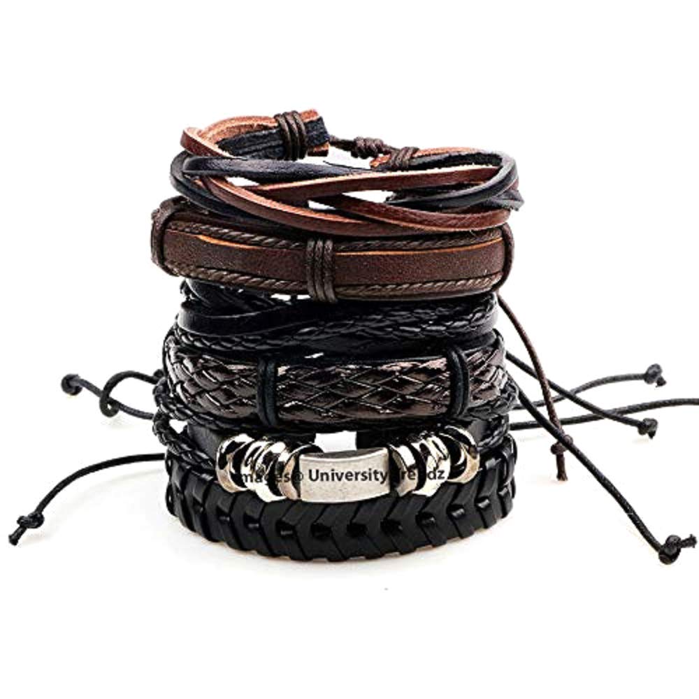 University Trendz Wrap Real Leather Base Metal Bracelet for Men (Brown) - Pack of 6 Pieces (B07CRQH966) Amazon Price History, Amazon Price Tracker