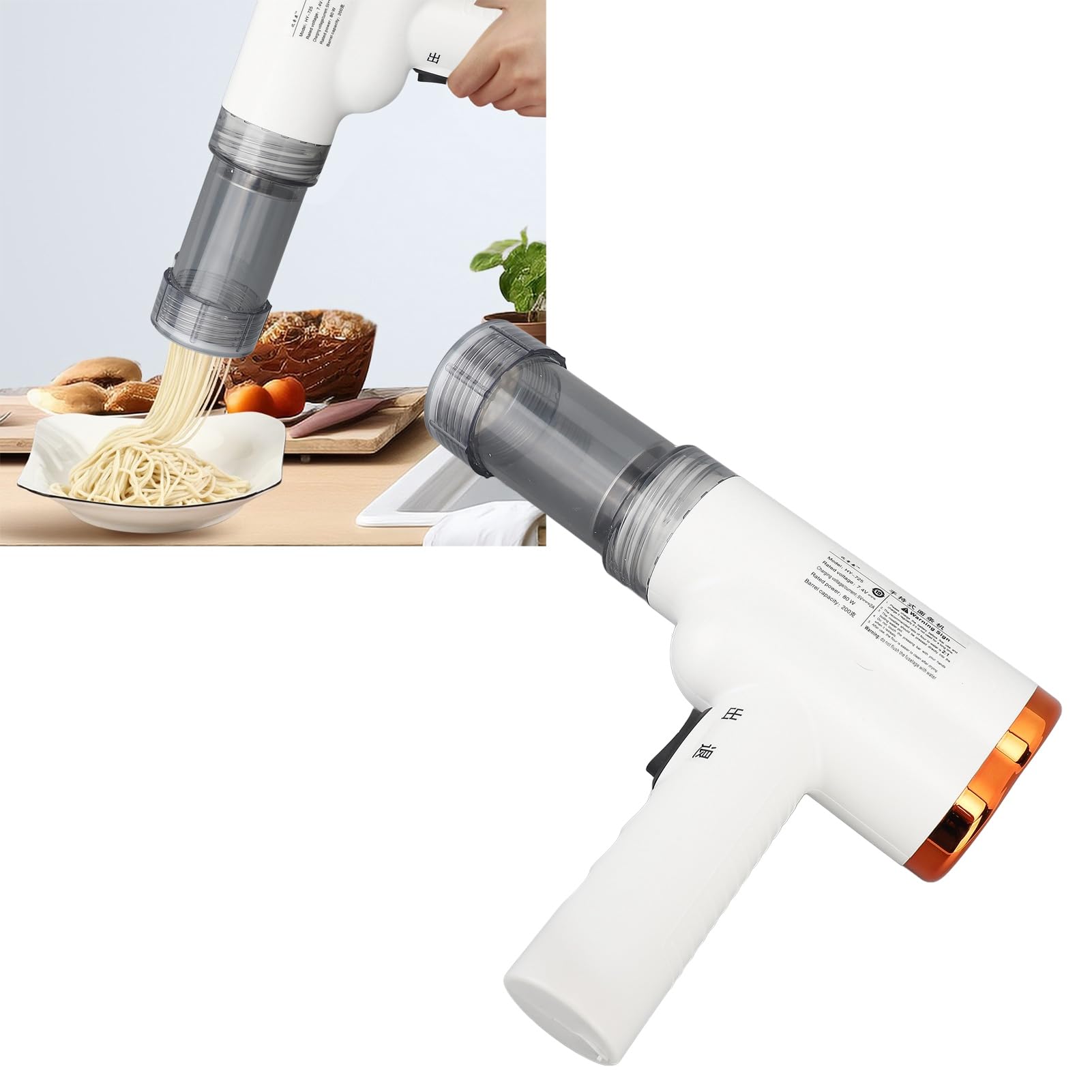 Máquina Eléctrica para Hacer Pasta de Mano, Máquina Automática de Fideos Acero Inoxidable 304 para Cocinar en Casa Rápidamente (Blanco)