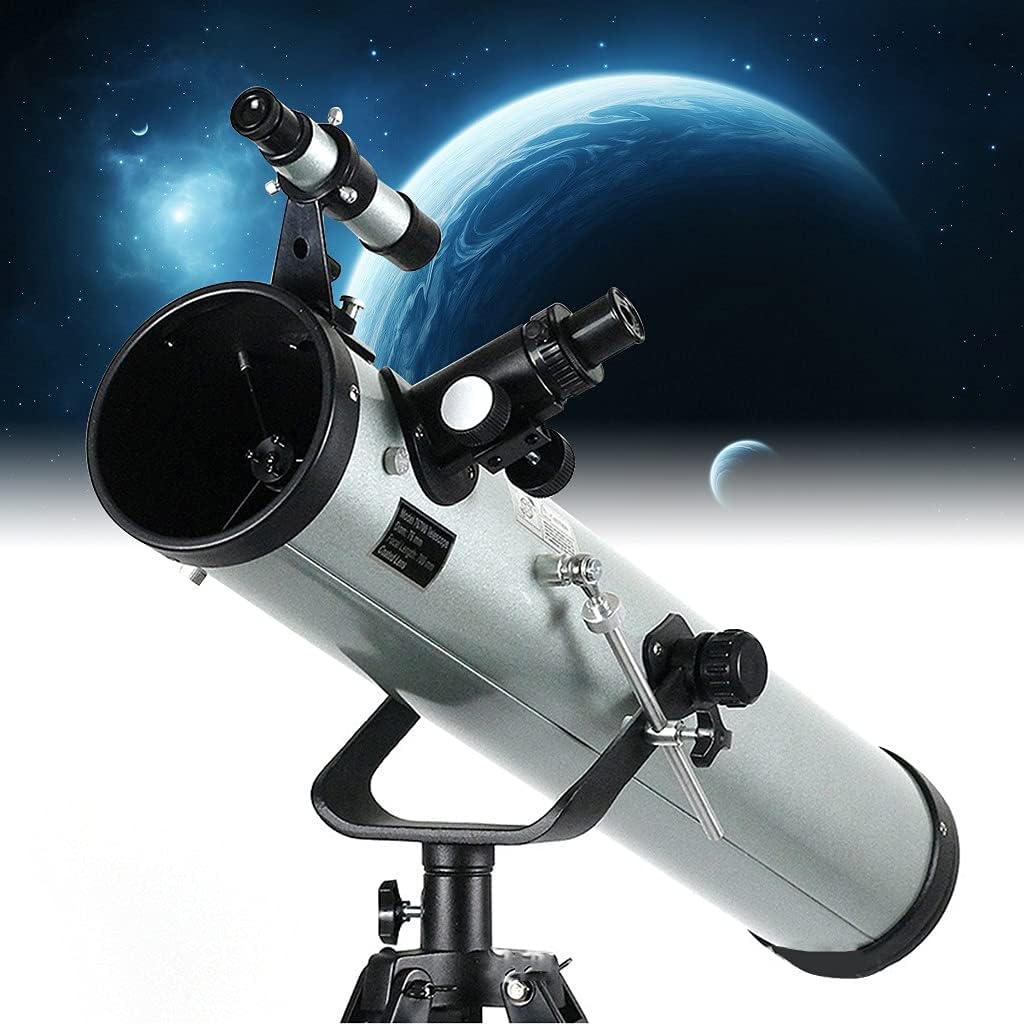 YXCKG Telescopes for Beginner Adult & Kids Astronomical Telescope for Stargazing 2 Barlow Lens | 3 Eyepieces Reflector Telescope 76mm Aperture 700mm Portable Telescope (Color : Silver)
