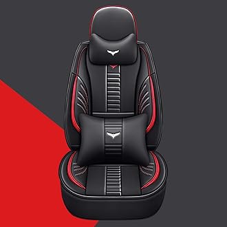 PongChan Full Set of Universal Fit Automotive Seat Covers fit for Toyota Corolla Cross 2025, PU Leather Automobile Interior Sets with Headrest & Back Pillow Black & Red Line