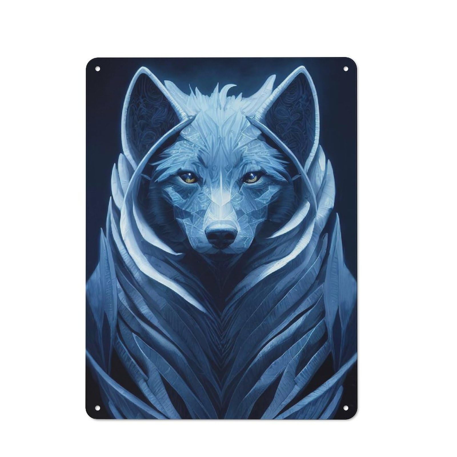 Junmoney Geometric Wolf Rustic Tin Wall Plaque 40X30cm For Garage Or Workshop, For Garage Decor Fans, For Retro Home Interiors