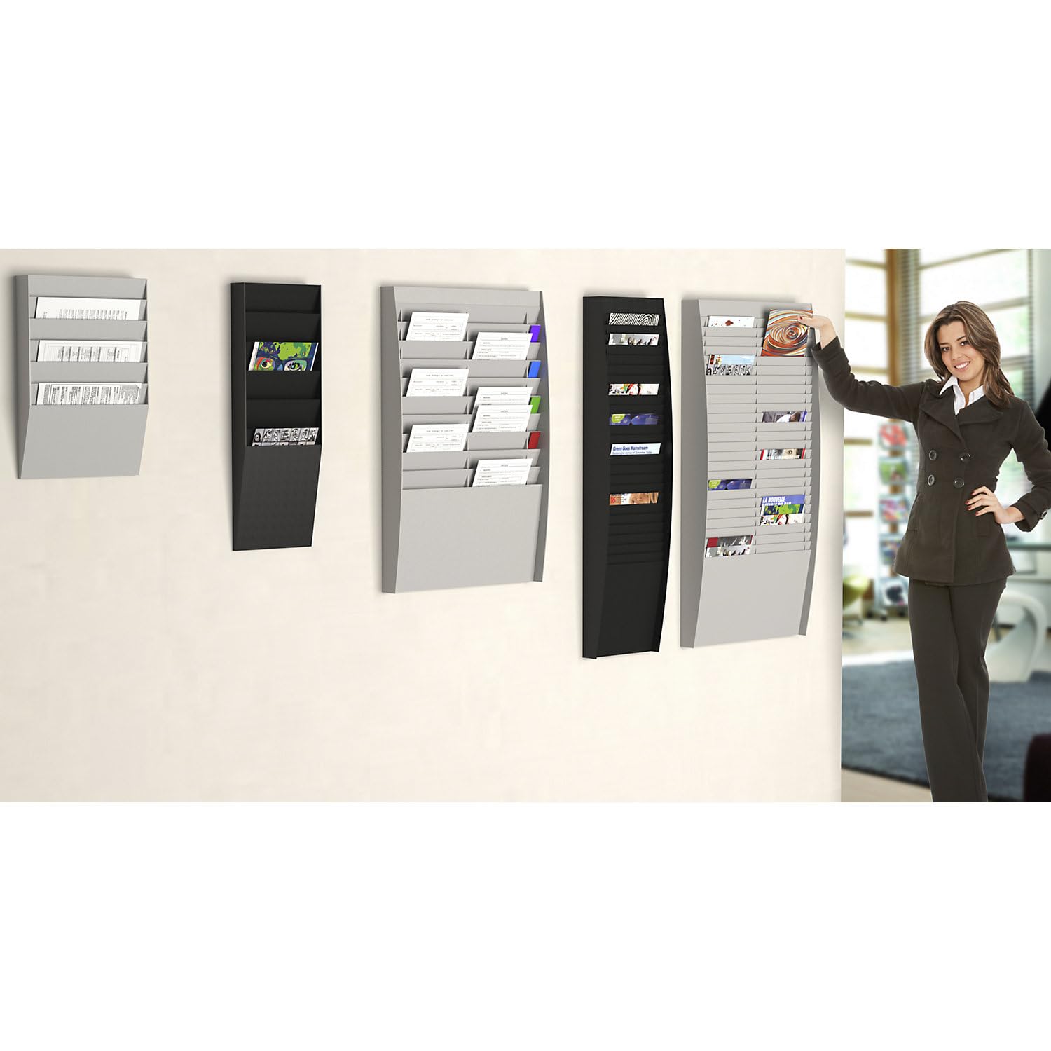 Paperflow 80027 Trieur mural polystyrène 2 x 10 cases format A4 | 2 x 10 casiers, h x l x p 865 x 544 x 106 mm, gris clair