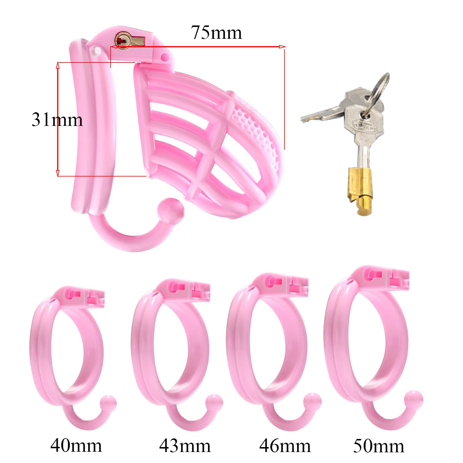 BDSMJOY Chastity cage con Gancio per massaggio testicolare, gabbia pene con 4 Anelli per il Pene Rimovibili, cock cage per Prevenire L'erezione (Rosa)