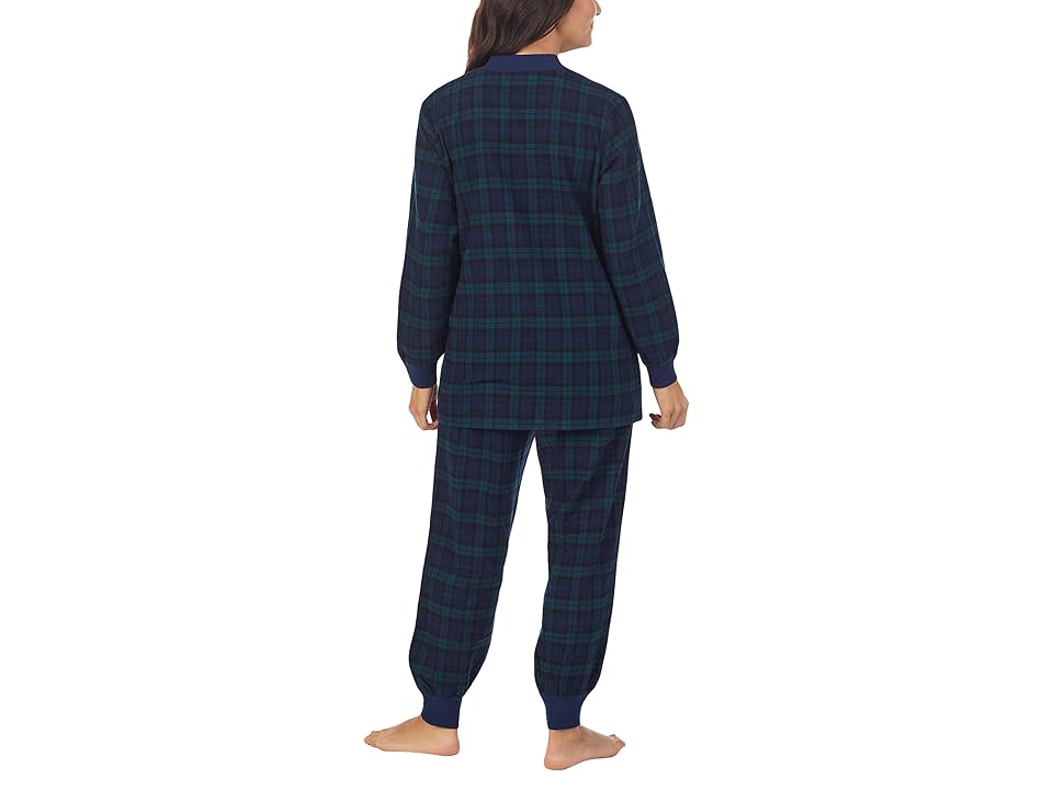 Lanz of Salzburg Flannel Ski Pajama (Blue/Green Watch Plaid) Women's Pajama Sets WORLDWIDE DELIVERY